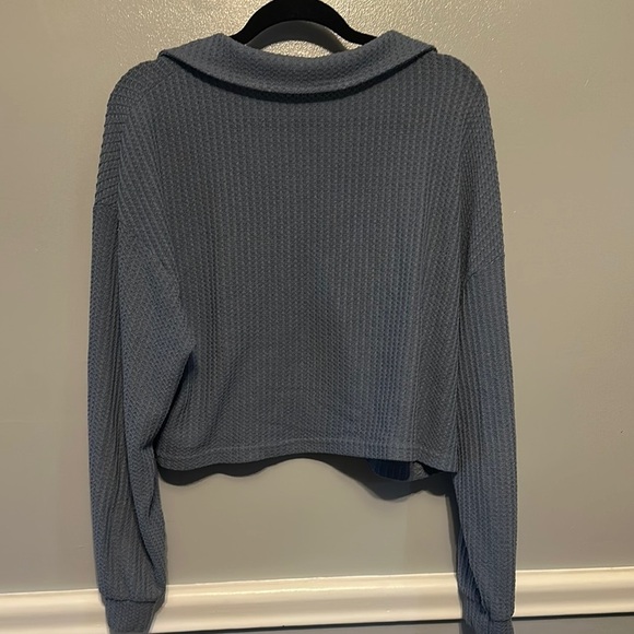 SHEIN Blue Ribbed Polo Collar Sweatshirt - Picture 3 of 5